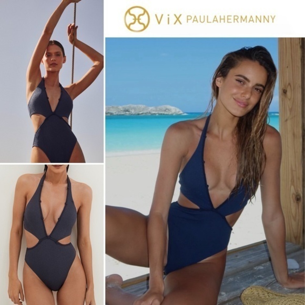 ViX Paula Hermanny Firenza Clea One-piece Cut Out Swimsuit in Navy sz M NWT 228$